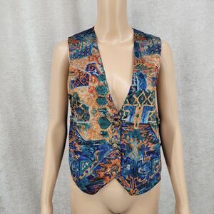 Vintage Satin Earthy Toned Abstract  Pattern Vest